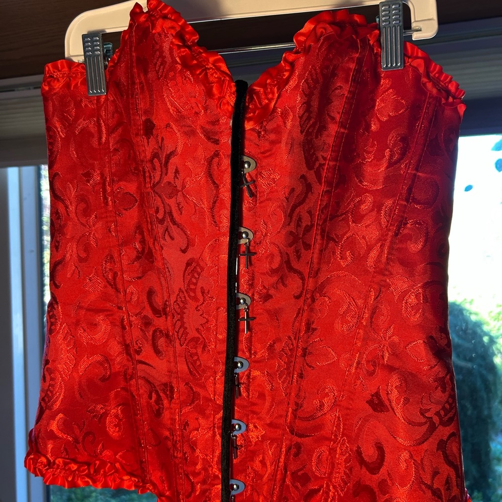 Red Brocade Corset Top